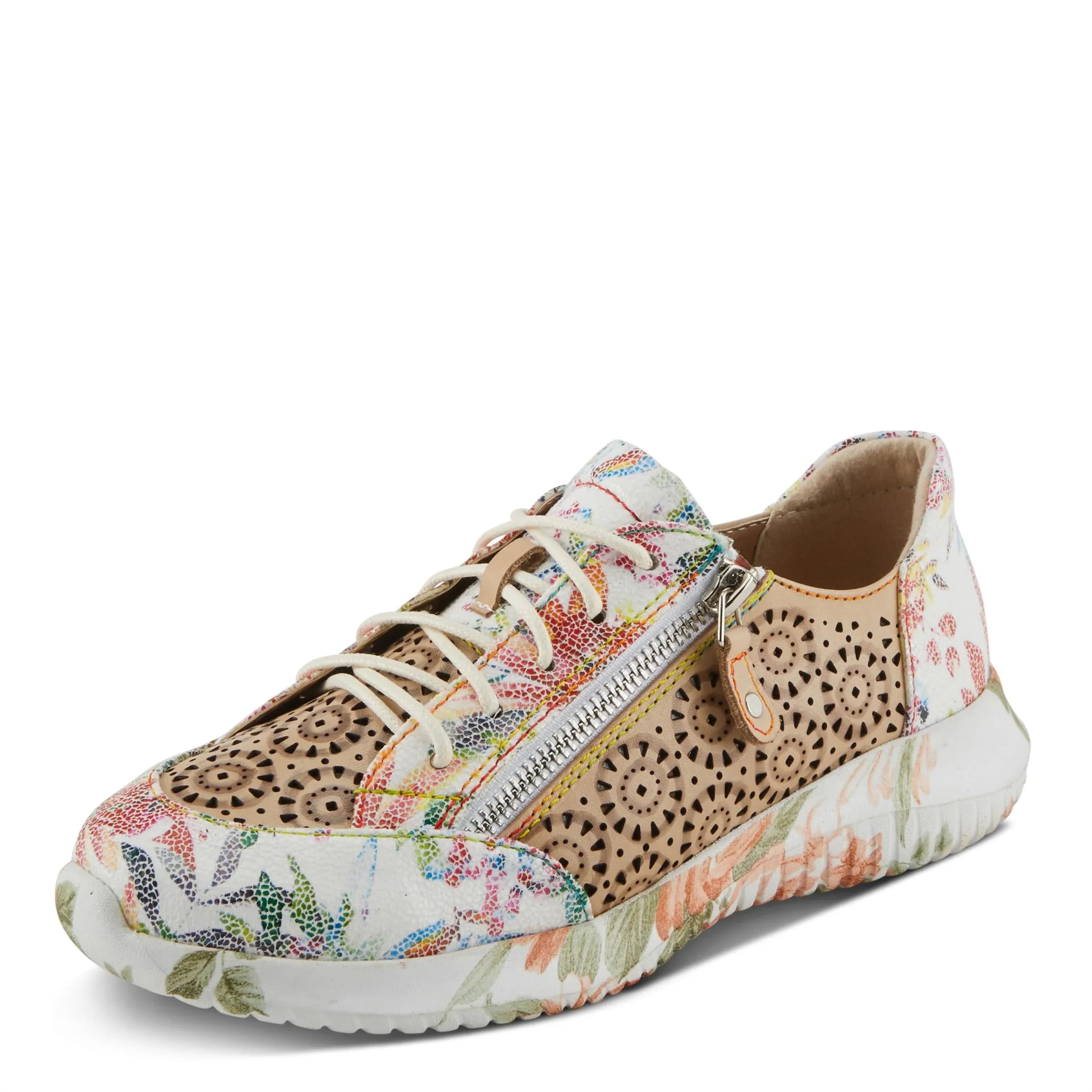 'Artiste Women's Jazzie Lace-Up Fashion Sneaker with Flowers Beige Multi  38/7.5-8