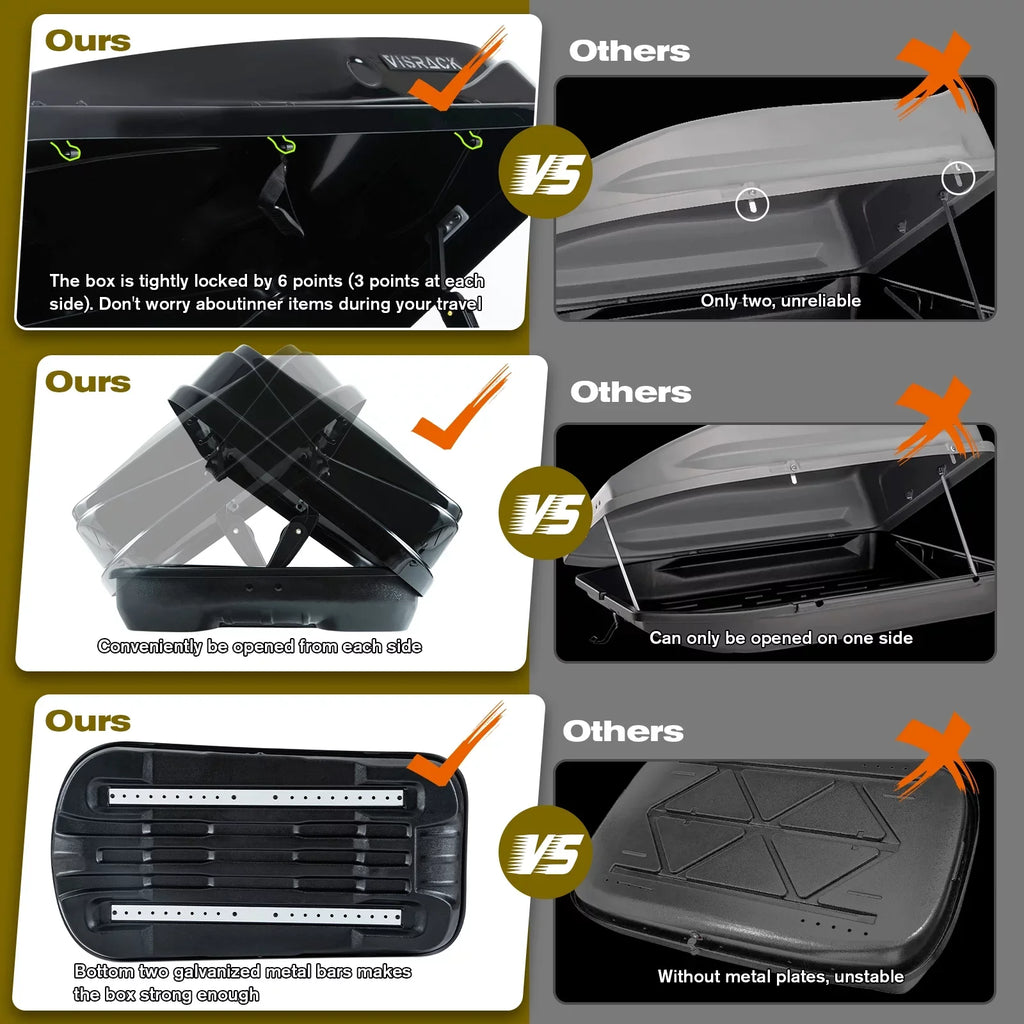 Large Rooftop Cargo Carrier Hard Shell Rooftop Cargo Box with Double 2 Locks, 14 ft³ Waterproof Cargo Box for  Rooftop 56.3"  x 30.3"  x 13.8" , Black