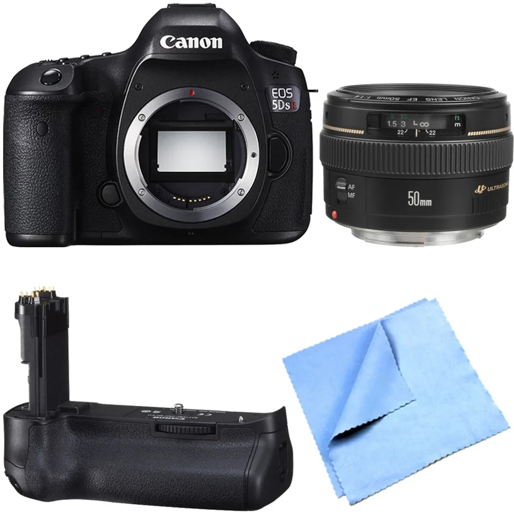 Canon  5DS  50.6MP Digital  Camera Telephoto Lens Bundle includes camera, 50mm telephoto lens, battery grip and micro fiber cloth