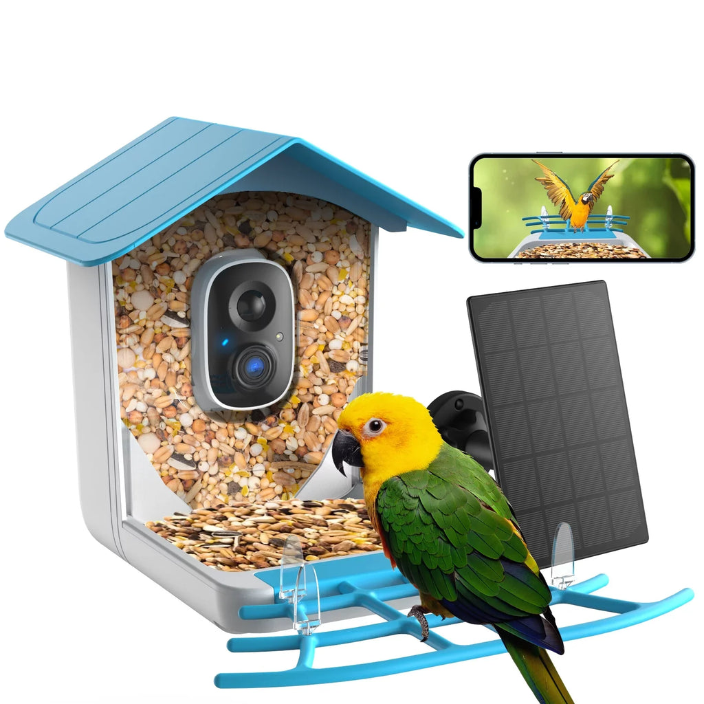Smart Bird Feeder with Camera, Bird Feeder House with 1080P Battery Security Camera Solar Powered Auto Capture Bird Videos Wireless Outdoor