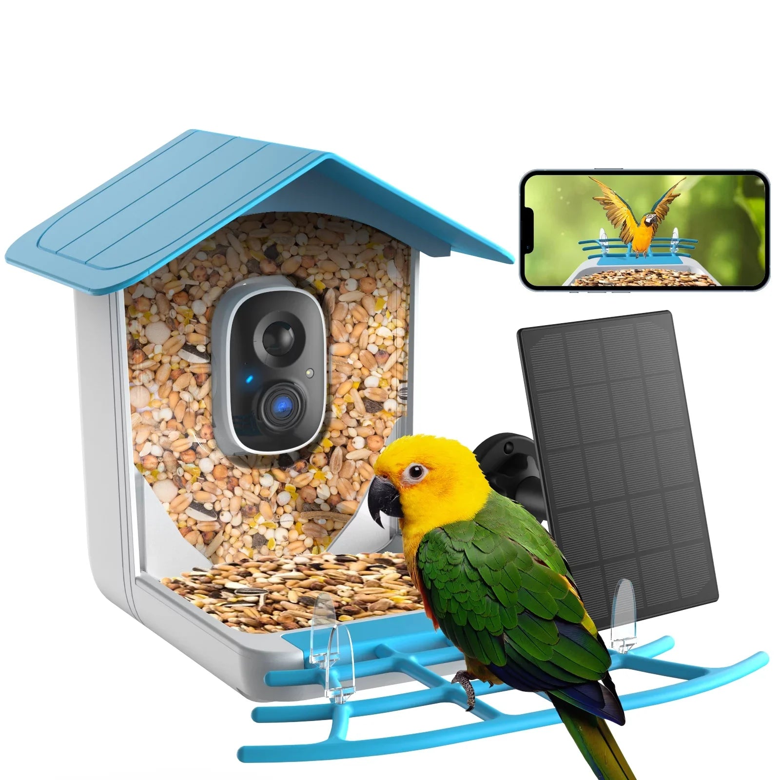 Smart Bird Feeder with Camera, Bird Feeder House with 1080P Battery Security Camera Solar Powered Auto Capture Bird Videos Wireless Outdoor