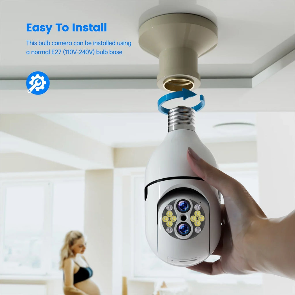 Toguard 3 Pack  10X Hybrid Zoom Light Bulb Security Camera Outdoor   Dual Lens Dome Surveillance Camera Wireless Connector