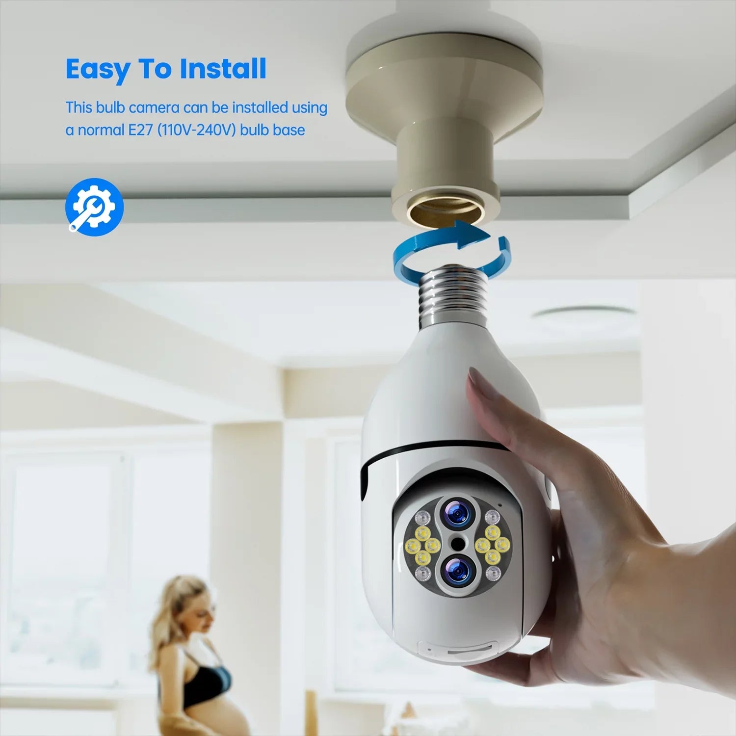Toguard 3 Pack  10X Hybrid Zoom Light Bulb Security Camera Outdoor   Dual Lens Dome Surveillance Camera Wireless Connector