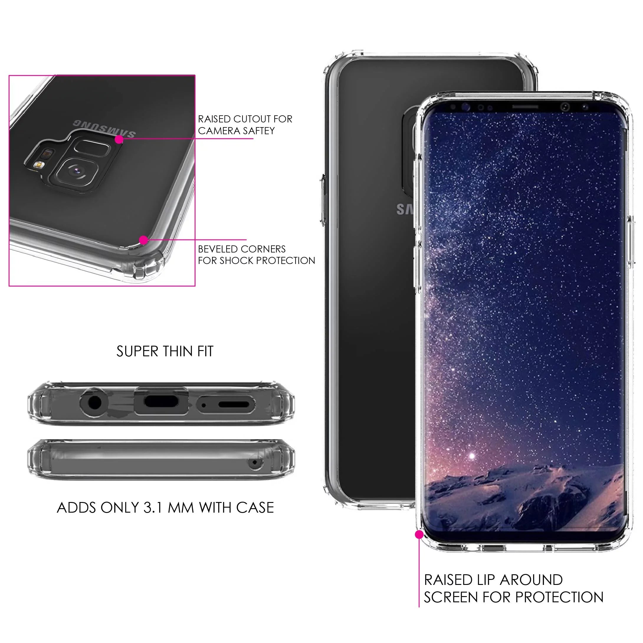 DistinctInk Clear Shockproof Hybrid Case for Samsung Galaxy  (5.8" Screen) -  Bumper, Acrylic Back, Tempered Glass Screen Protector - Faith / Hope / Love - Black & White - Christ