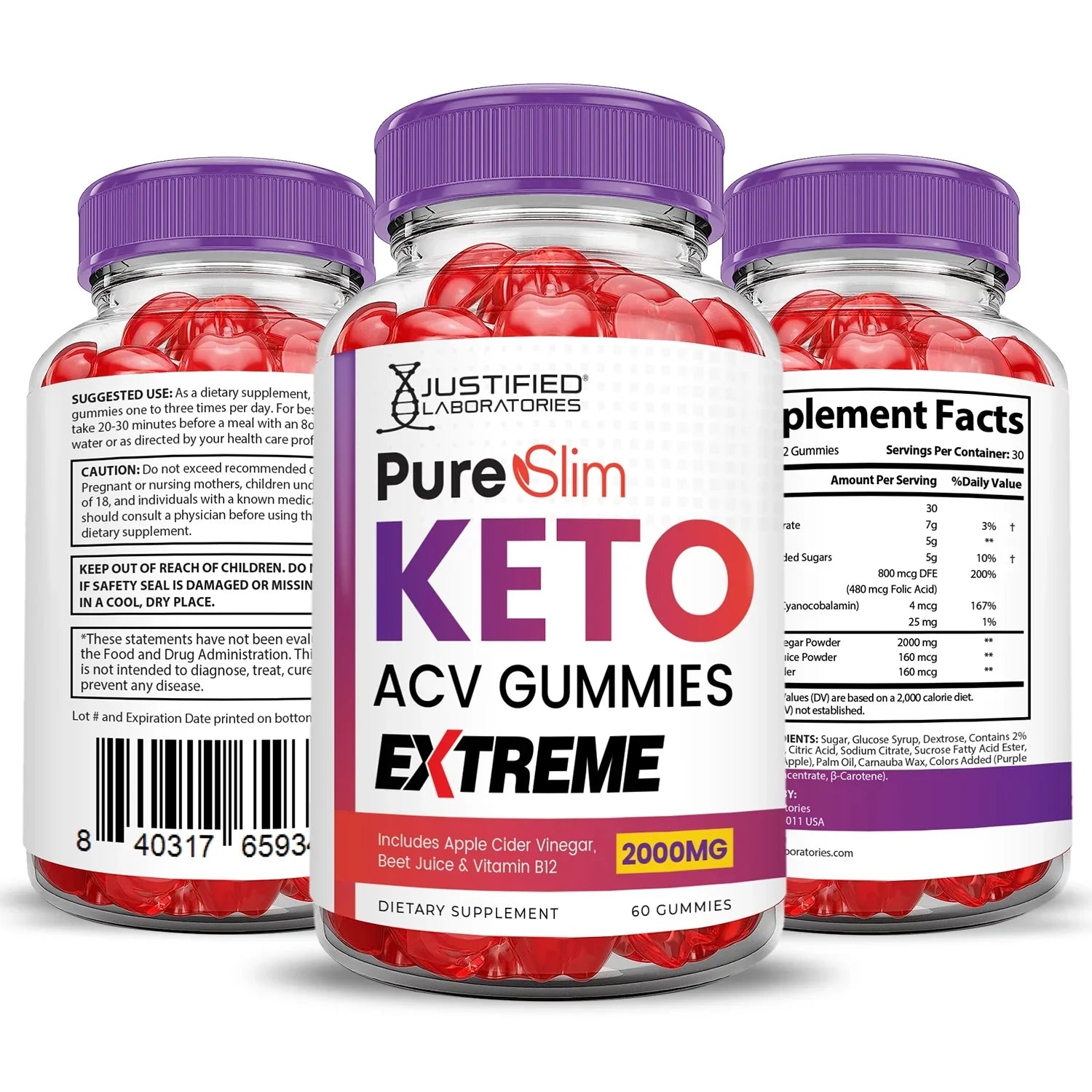 (2 Pack) Pure Slim Keto Extreme  Gummies 2000mg Dietary Supplement 120 Gummys