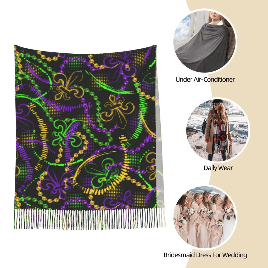 Bingfone Soft Cashmere Feel Scarf For Women Elegant Art Print Winter Warm Scarves Large Shawl Wrap Gifts- Neon Mardi Gras