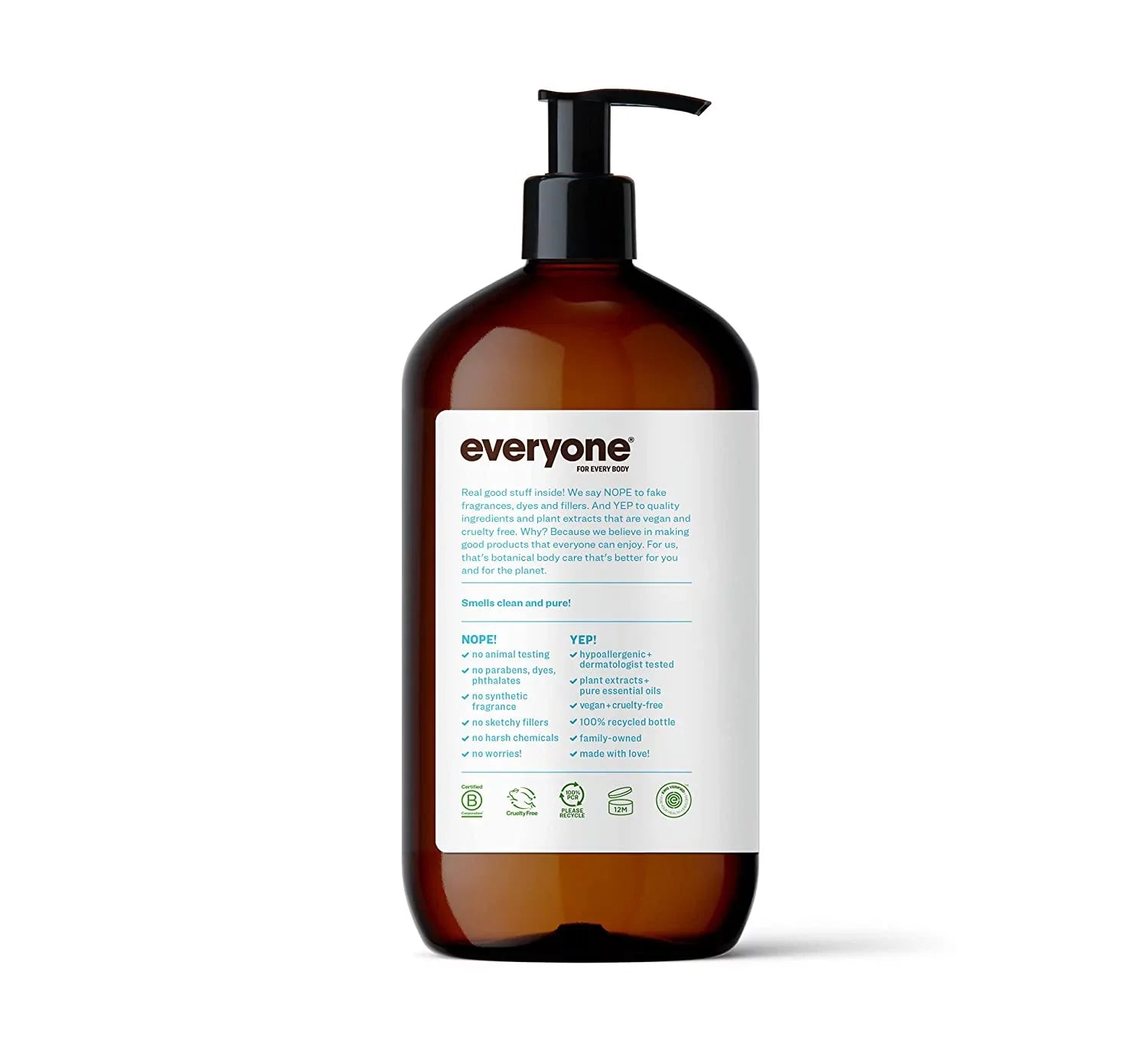 Everyone 3-in-1 Soap, Body Wash, Bubble Bath, Shampoo, 32 Ounce (Pack of 2), Unscented, Coconut Cleanser with Organic Plant Extracts and Pure Essential Oils