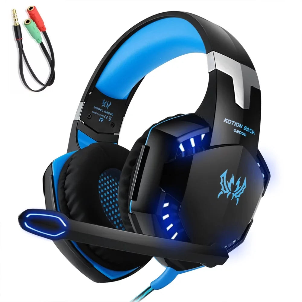 3.5mm Gaming Headset Noise Reduction for  Laptop Smartphone with Audio Adapter Cable