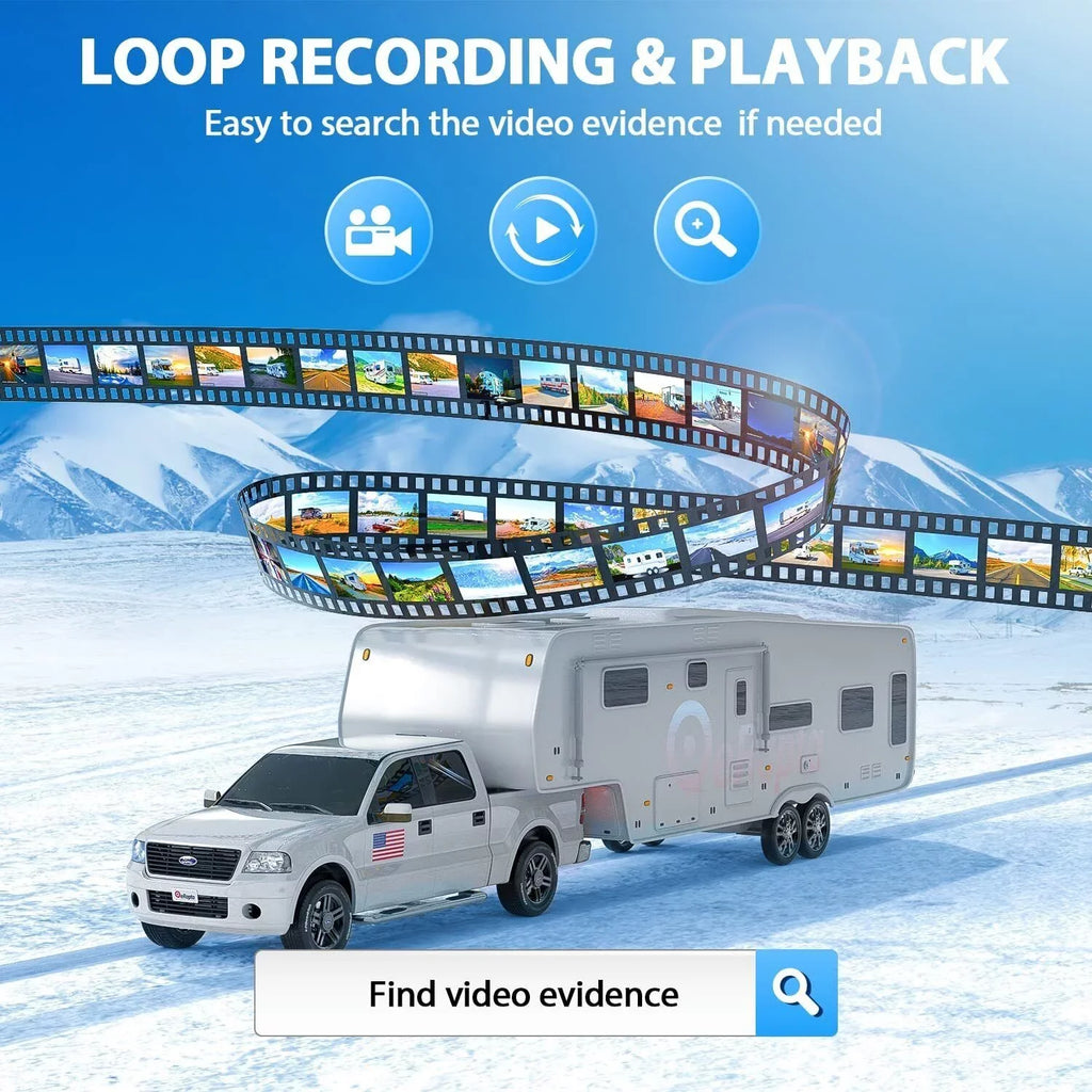 eRapta Backup Camera System Kit 7" Monitor for Car  Truck Trailer Tractor 5th Wheel Split Screen 1080P Back up Reversing Parking System Night Vision Rear and Side Wired Camera