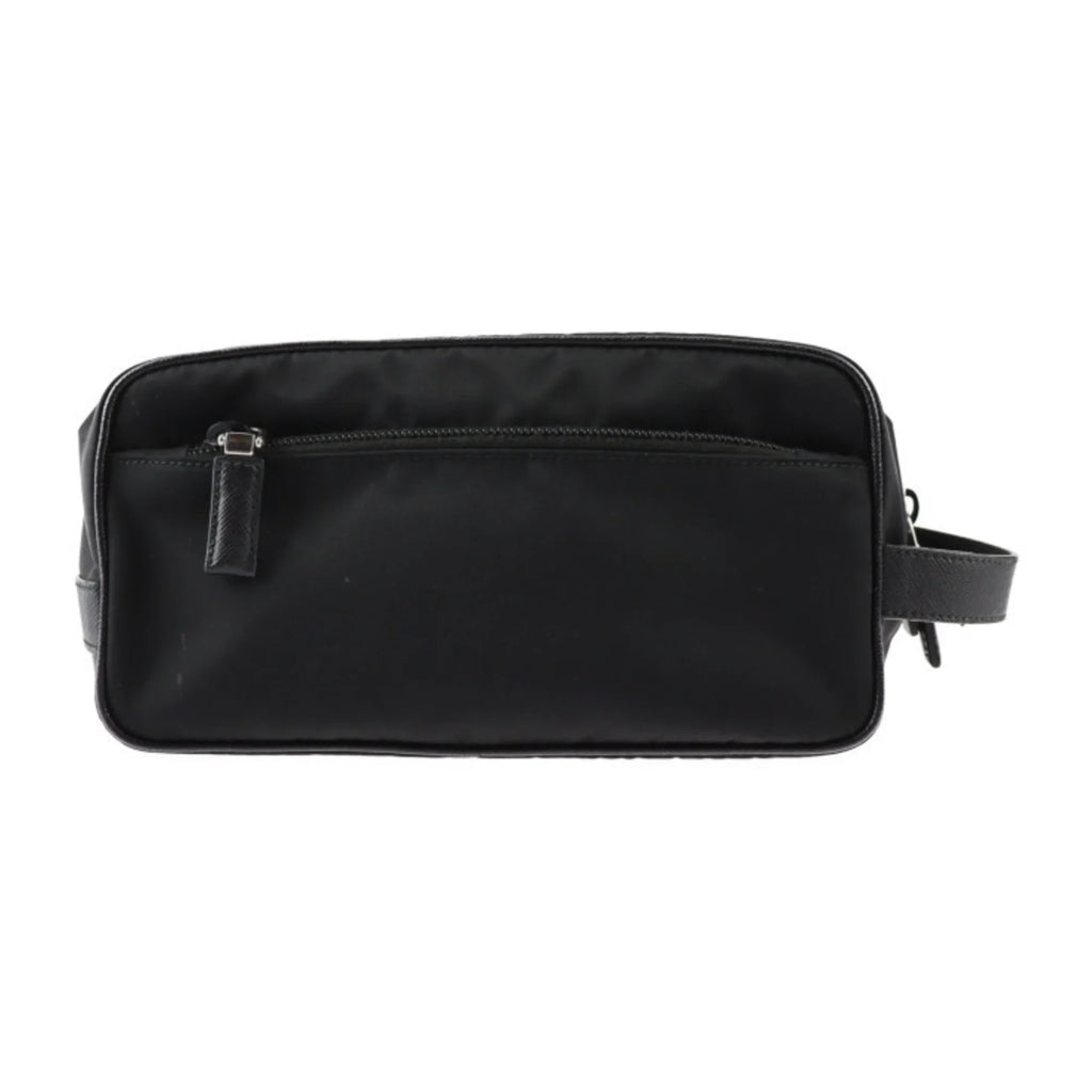 Pre-Owned  Prada second bag 2NA819 nylon leather black silver hardware clutch handbag triangle logo (Good)