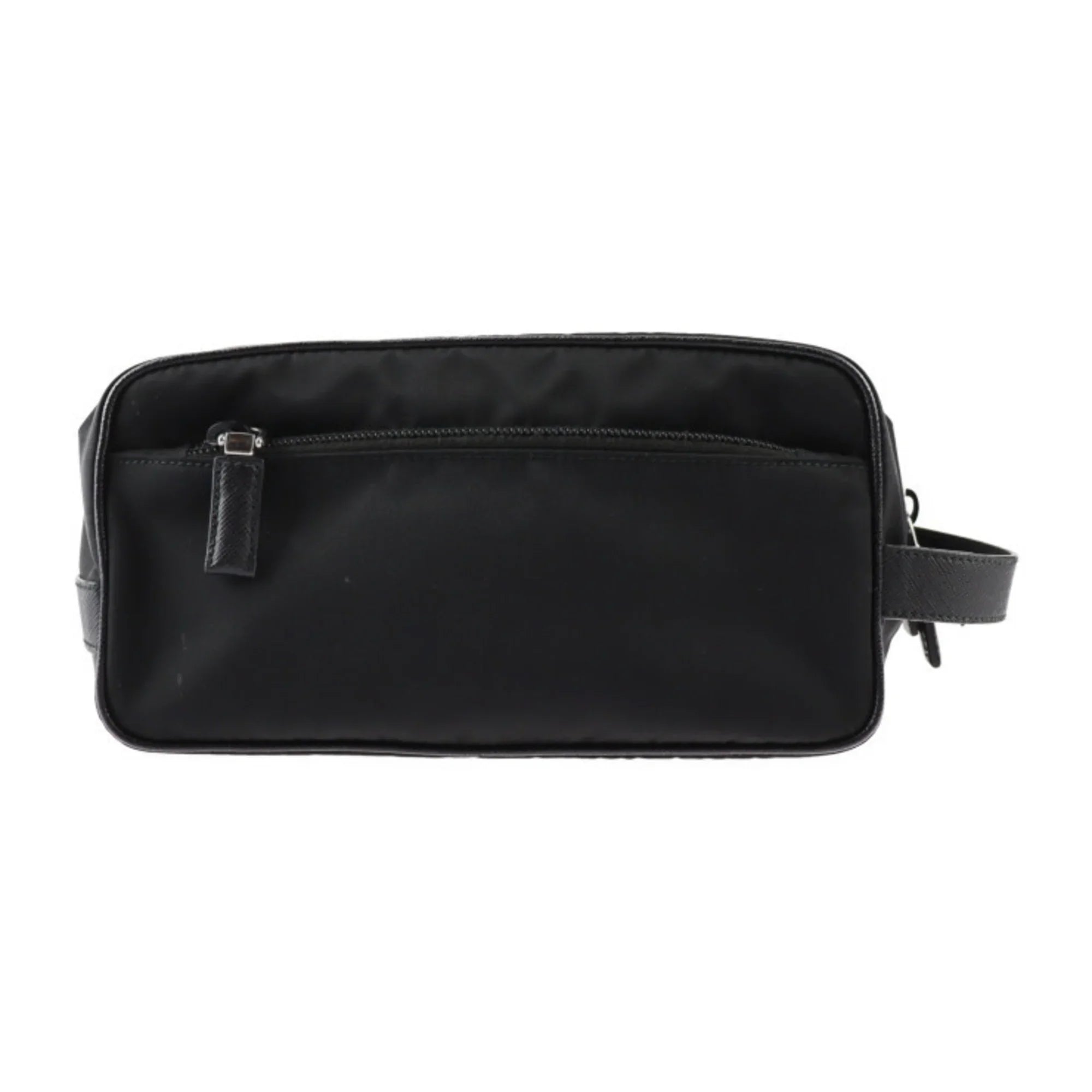 Pre-Owned  Prada second bag 2NA819 nylon leather black silver hardware clutch handbag triangle logo (Good)