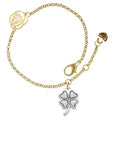 Delight Jewelry Silvertone Antiqued Four Leaf Clover Gold-tone Rose Link Chain Bracelet, 6.25"+1.75" Extender