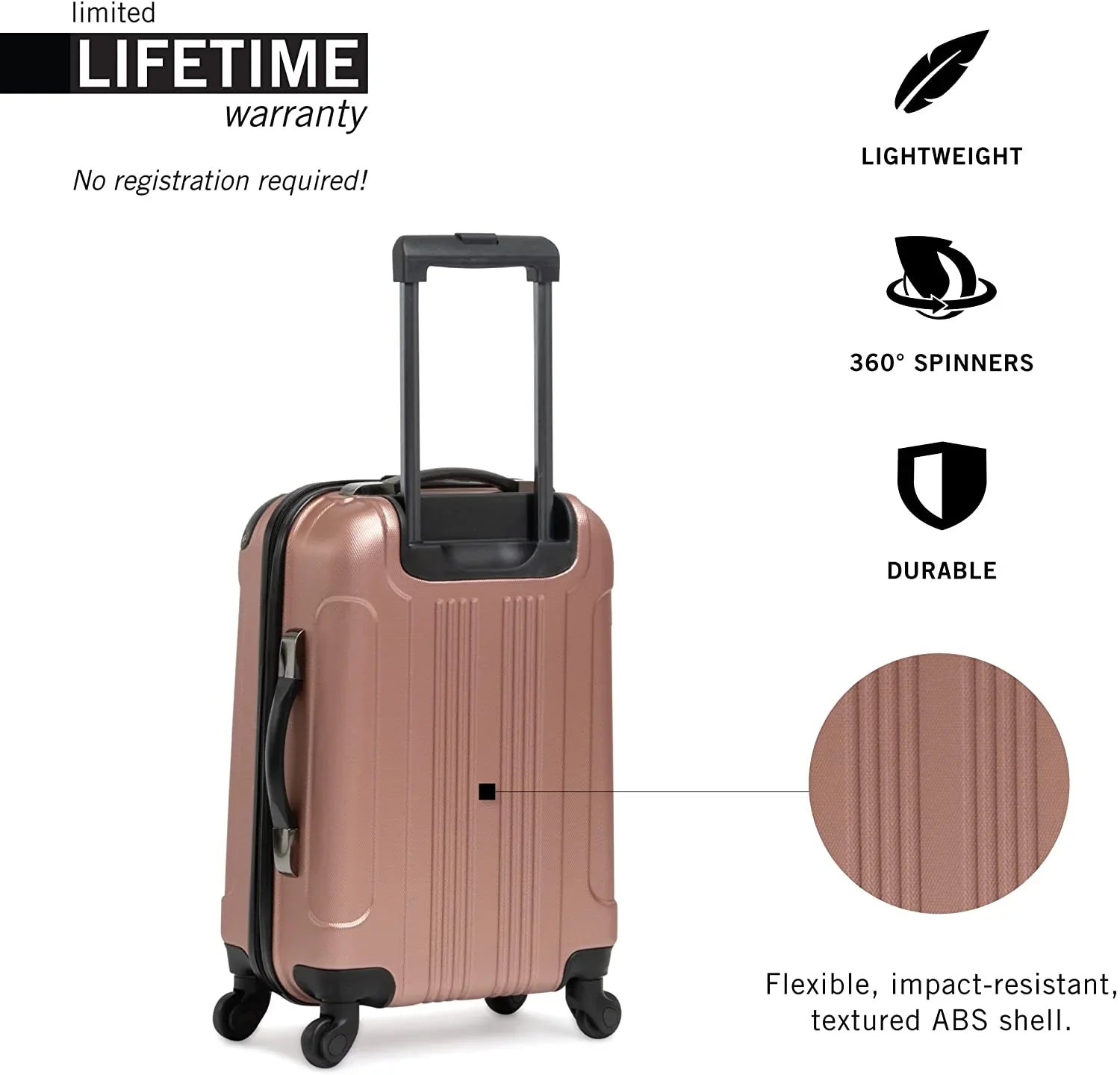 Kenneth Cole  Out Of Bounds Lightweight Durable Hardshell 4-Wheel Spinner Cabin Size Travel Suitcase, Rose Gold, 24-Inch Checked