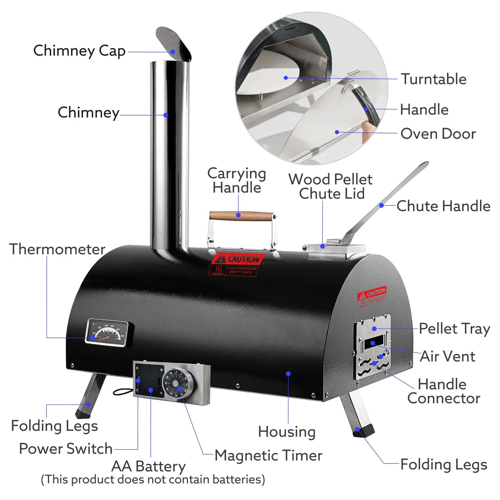 Outdoor Pizza Oven with Rotating Turntable and Built-in Thermometer - 43.0 - Elevate your outdoor cooking with our versatile pizza oven!