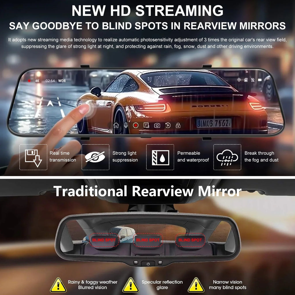 10" Mirror Dash Cam,Kepeak 1080P  Full Touch Screen Front and Rear View Backup Camera,-Sensor, Parking Monitor, 170° Wide Angle,with 5.5 Meters Cable