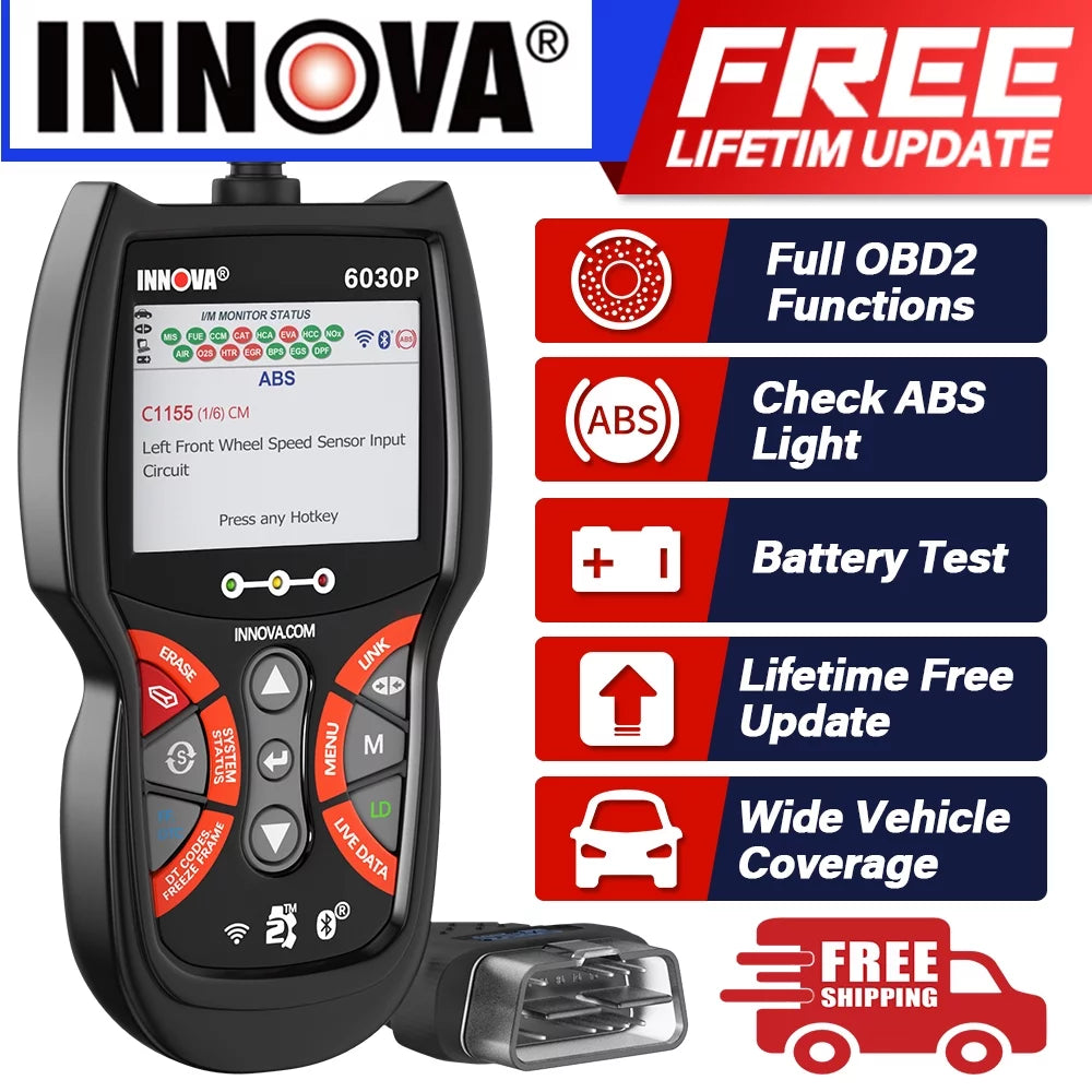 Innova 6030P Car Code Reader Scan Engine  Diagnostic Tool Live Data Battery Alternator Test  Scanner Automotive Scanner Car Scan Tool Read Clean Codes Turn off MILs Auto Analyzer for 12V Cars