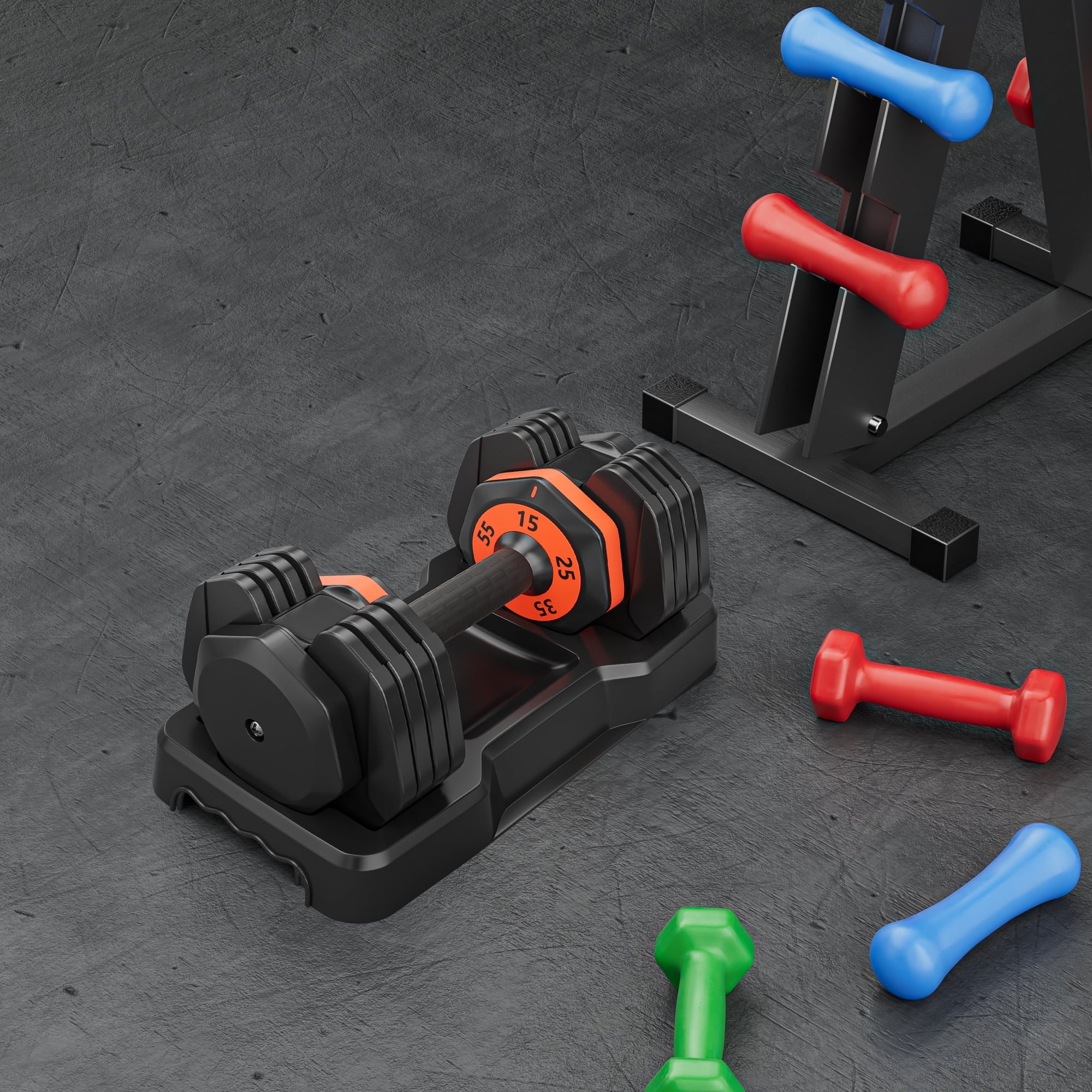 55LB 5 in 1 Single Adjustable Dumbbell,Free Dumbbell Weight Adjust with Anti-Slip Metal Handle, Ideal for Full-Body Home Gym Workouts