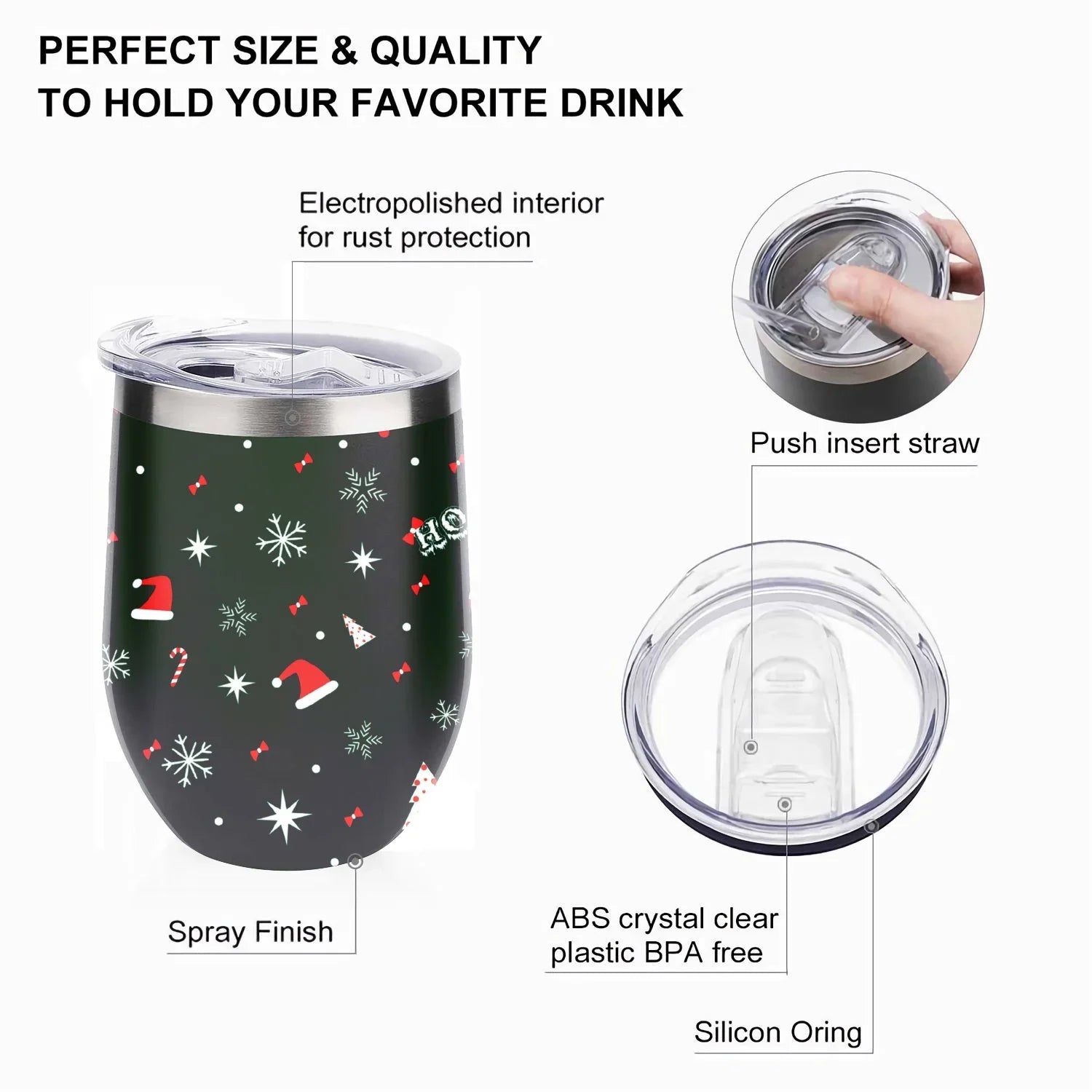 Hidove 12oz 304 Stainless Steel Vacuum Insulated Cups, Christmas Tree with Red and Green Color Eggshell Cup  Shape Tumbler Cups with Lid, Double Layer Insulation Wine Cup Big Belly Cup
