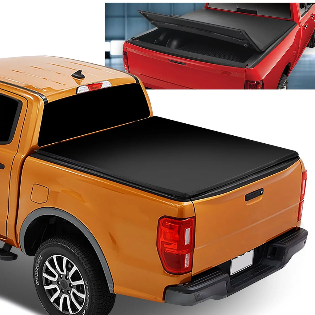 Motoring --090 For 2019 to 2021 Ford Ranger 5Ft Short Bed Adjustable Matte Black Aluminum Frame Vinly Tri -Fold Soft Top Trunk Tonneau Cover 20