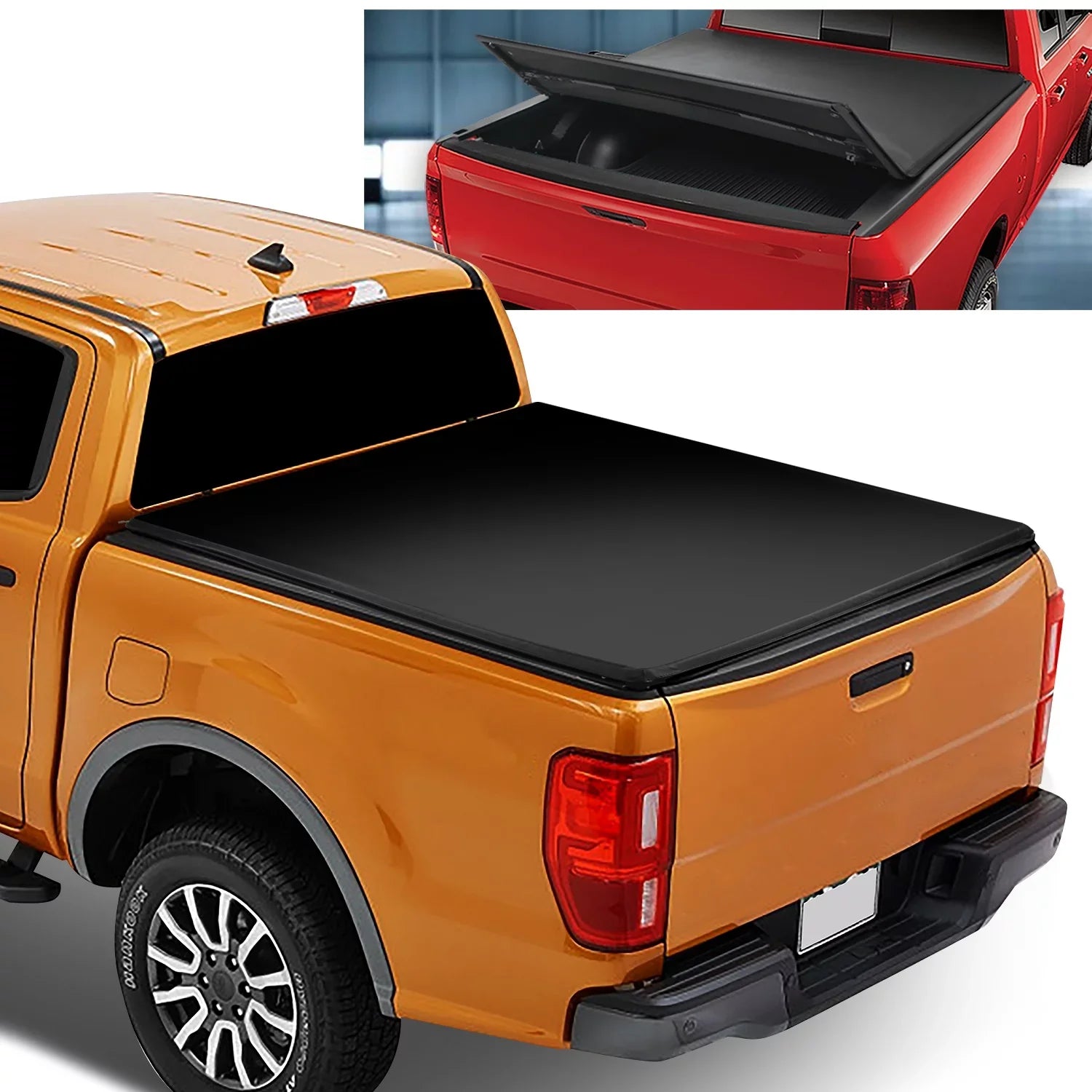 Motoring --090 For 2019 to 2021 Ford Ranger 5Ft Short Bed Adjustable Matte Black Aluminum Frame Vinly Tri -Fold Soft Top Trunk Tonneau Cover 20