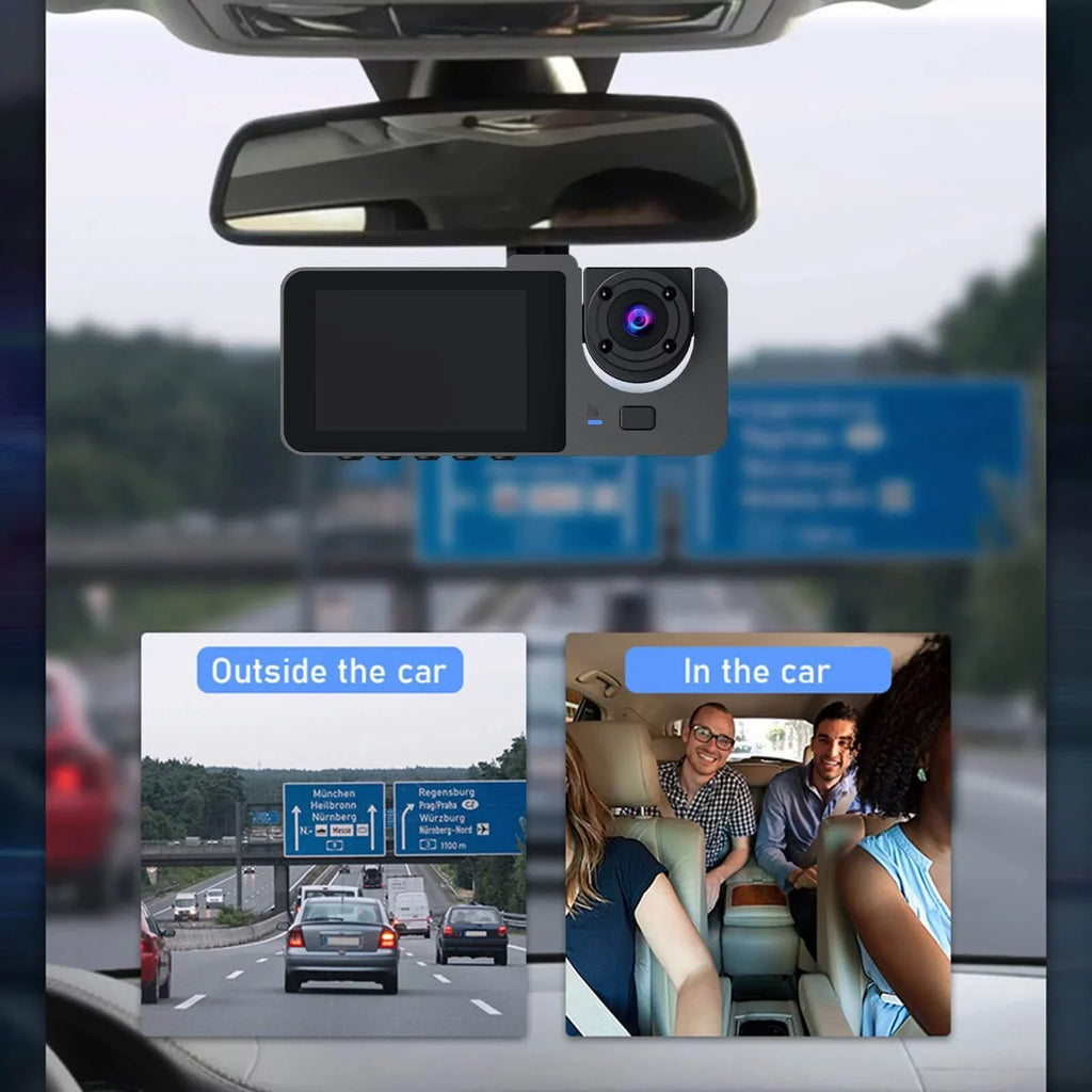 Dash Cam for Car, 1080P 3 Channel Front & Rear Inside Dash Camera, Super Night Vision, Parking Monitor, Loop Recording, with 32GB  Card