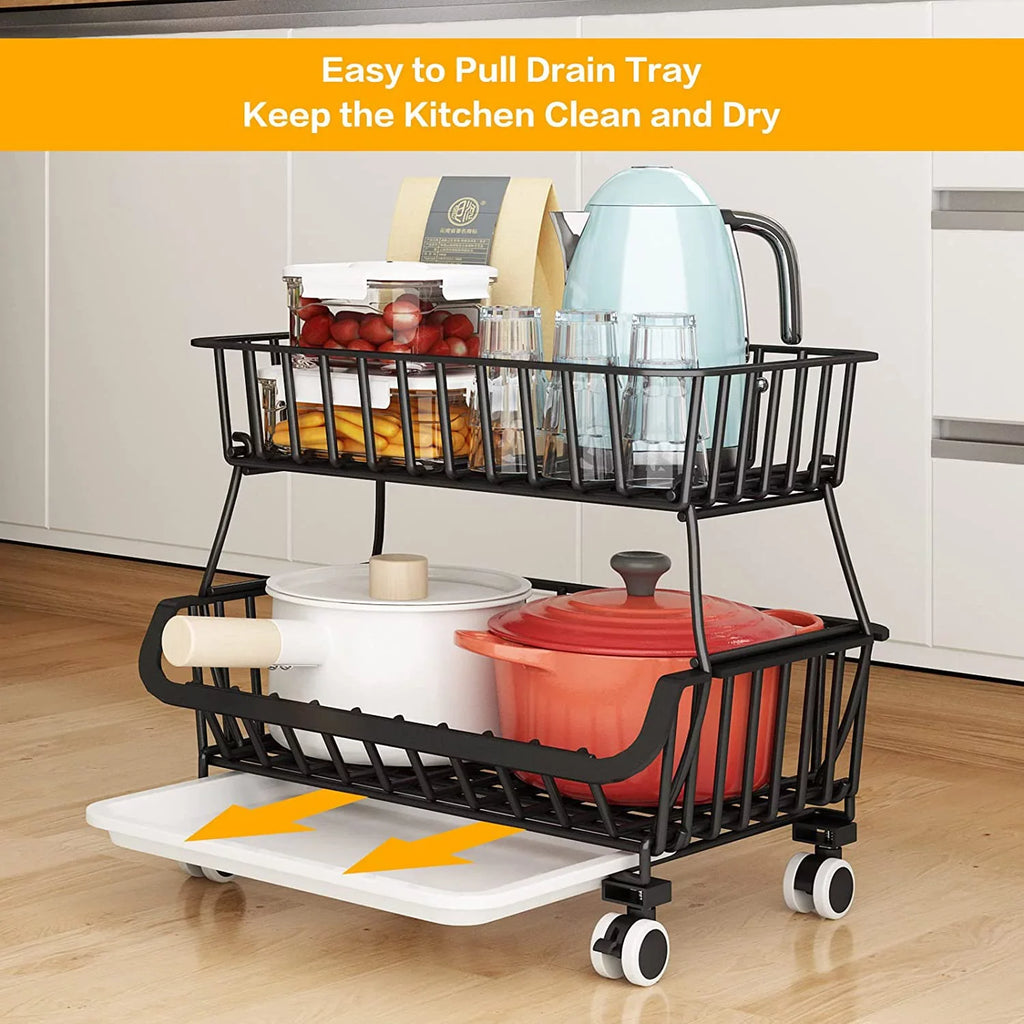 4-Tier Stackable Fruit Basket Vegetable Storage Basket Car for Pantry,Bathroom, Garage Black