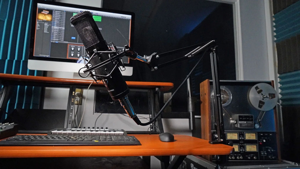 Rockville  Microphone Boom Arm Studio Podcast Mic Stand+Clamp+Pop Filter