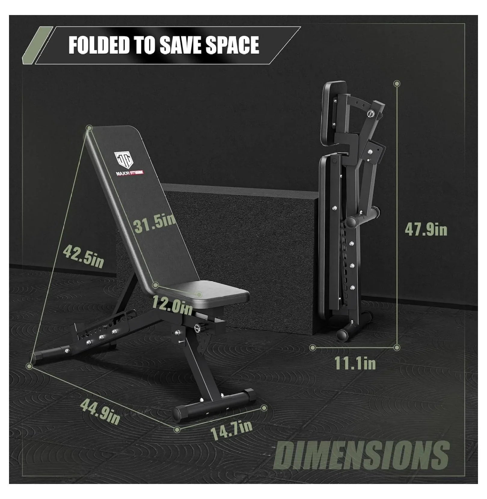 Major Fitness Weight Bench,1300  Capacity Bench Press and 32 Adjustable Positions Strength Training Bench for Garage and Home Gym Workouts, Weight Lifting, and Bench Press