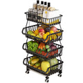 4-Tier Stackable Fruit Basket Vegetable Storage Basket Car for Pantry,Bathroom, Garage Black