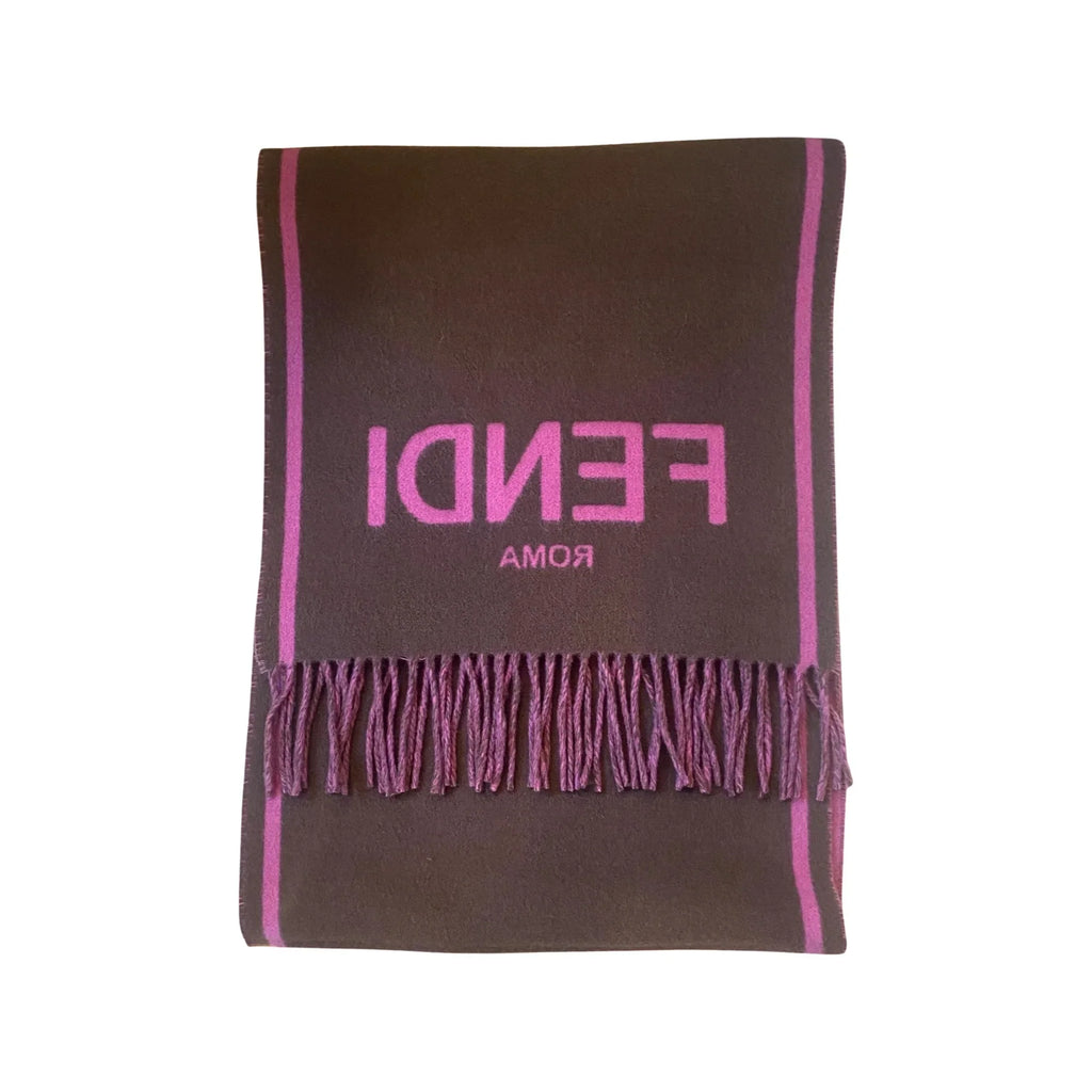 Fendi Roma Cashmere Scarf Purple Grey Logo