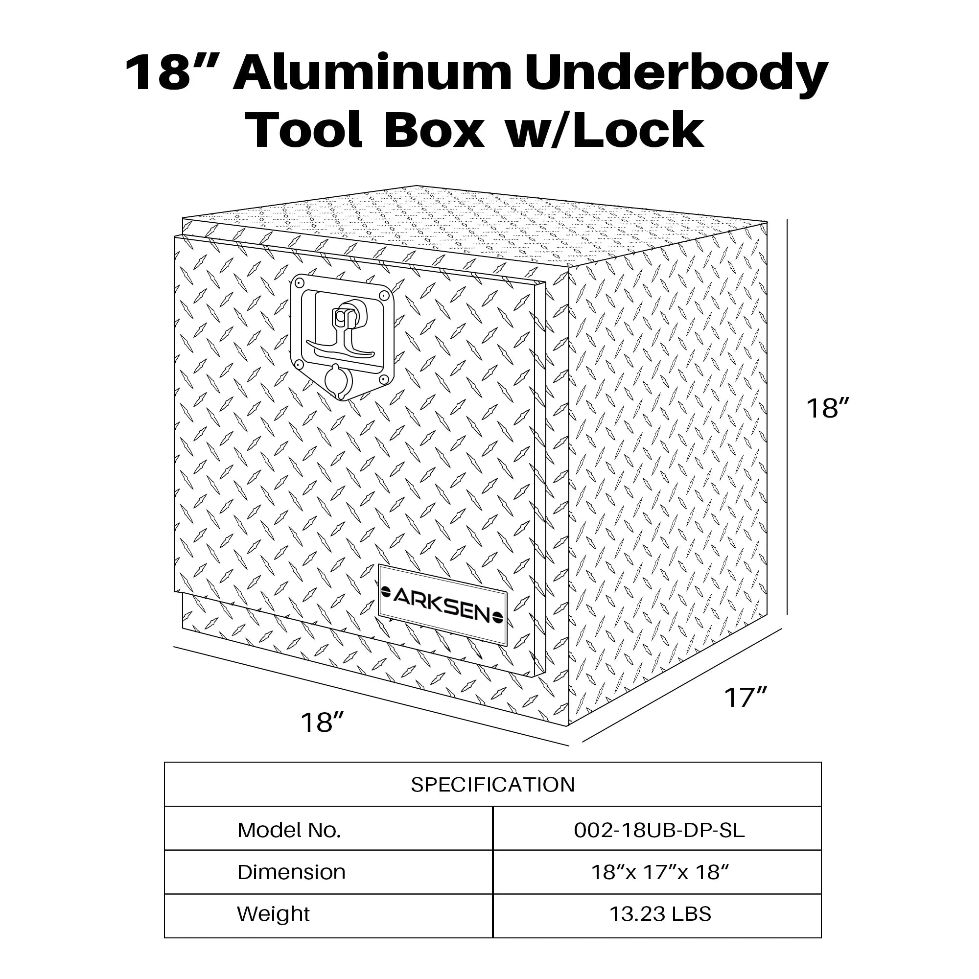 18" Aluminum Truck Underbody Diamond Plate ToolBox w/ -Handle Latch Durable Pickup Trailer Storage Organizer Tool Box Key Lock, Silver
