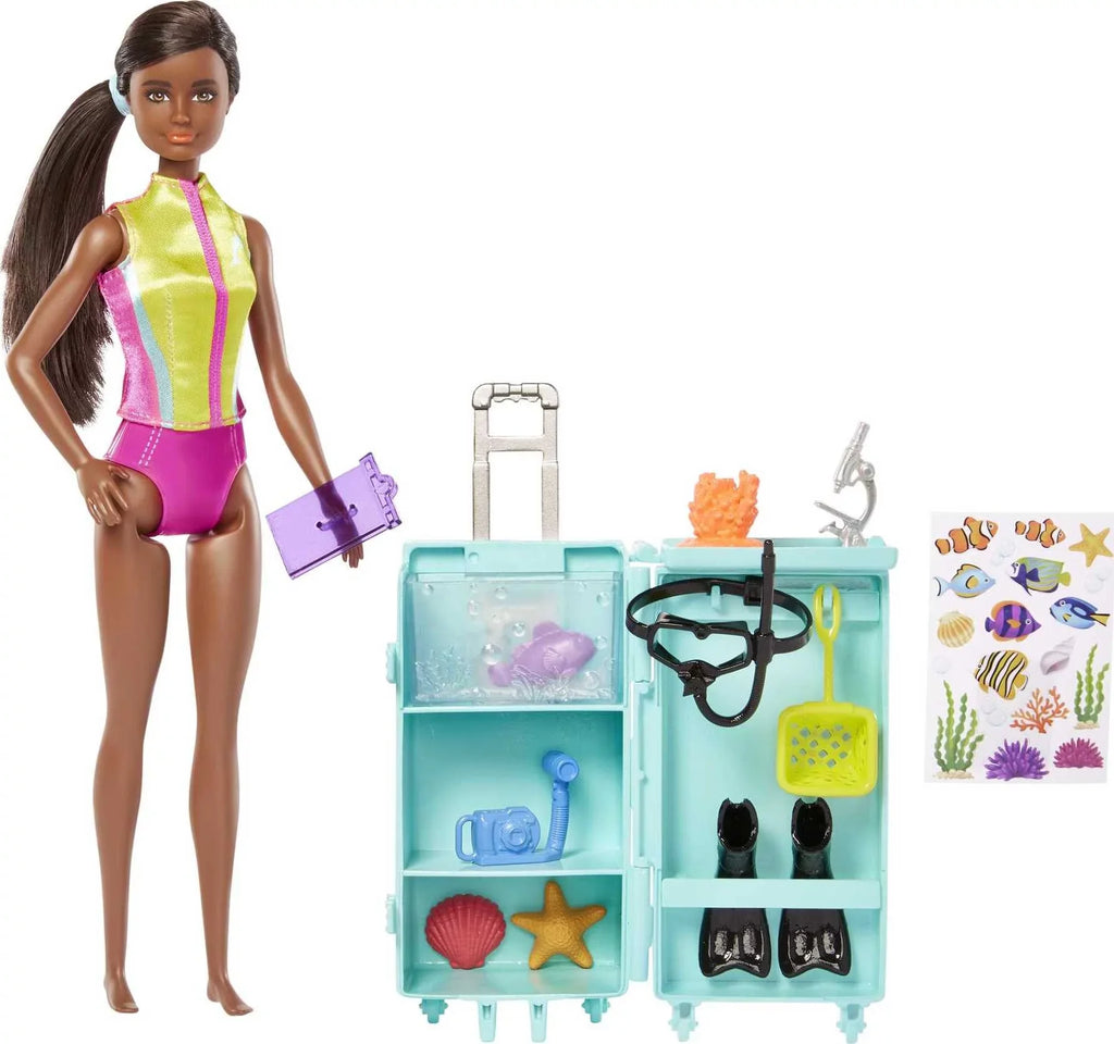 Barbie Marine Biologist Doll & 10+ Accessories, Mobile Lab Playset with Brunette Doll & Storage