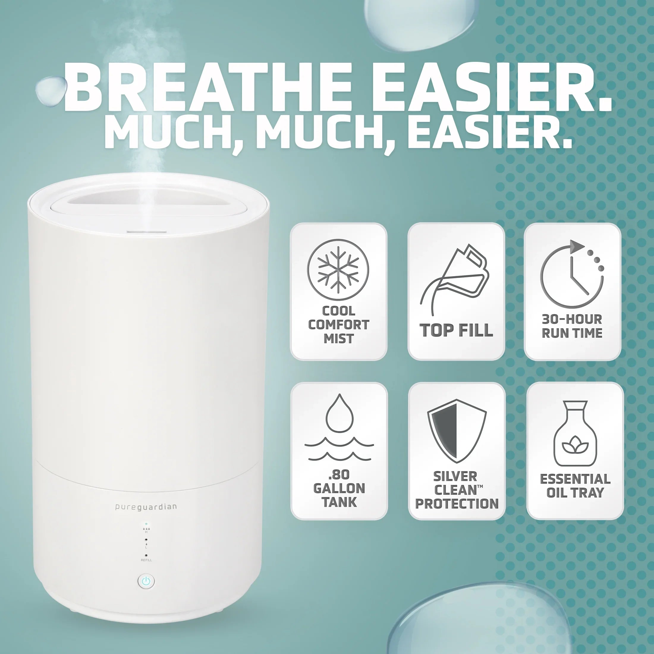Pure Guardian 30-Hour 0.80 Gal. Cool Mist Ultrasonic Humidifier with Aroma Tray, 330 Sq. ft.