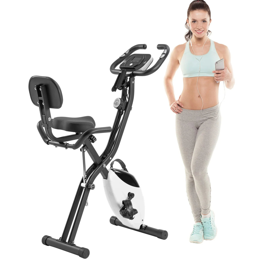 Folding Fitness -Bike with 10-Level Adjustable Resistance, Arm Bands Black