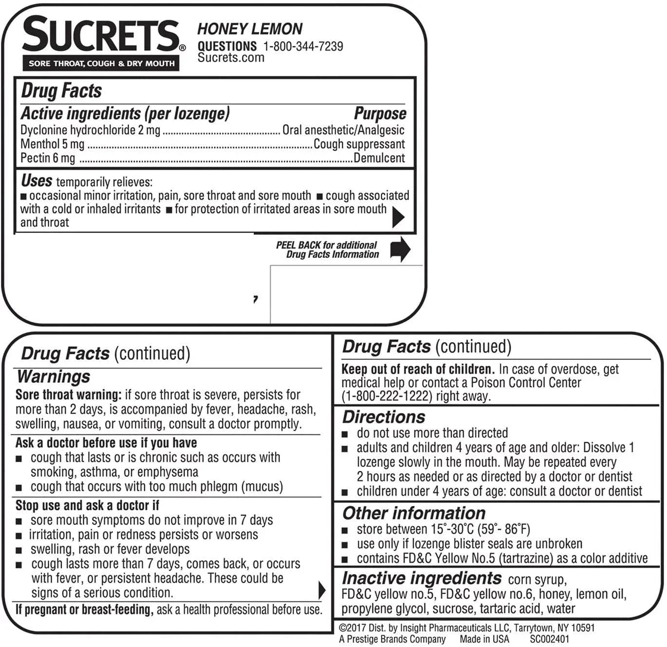 Sucrets Medicated Honey Lemon Lozenges Oral Anesthetic, 18 Ct, 6 Pack