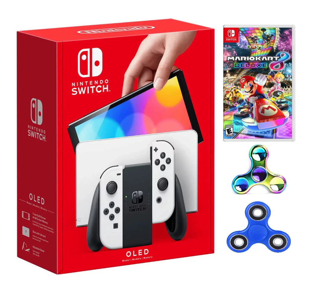 Nintendo Switch 64GB 7-inch  Model Bundle, White Joy-Con Controllers & Dock, 64GB Storage, Game Mario Kart 8 Deluxe with Ptech Accessories