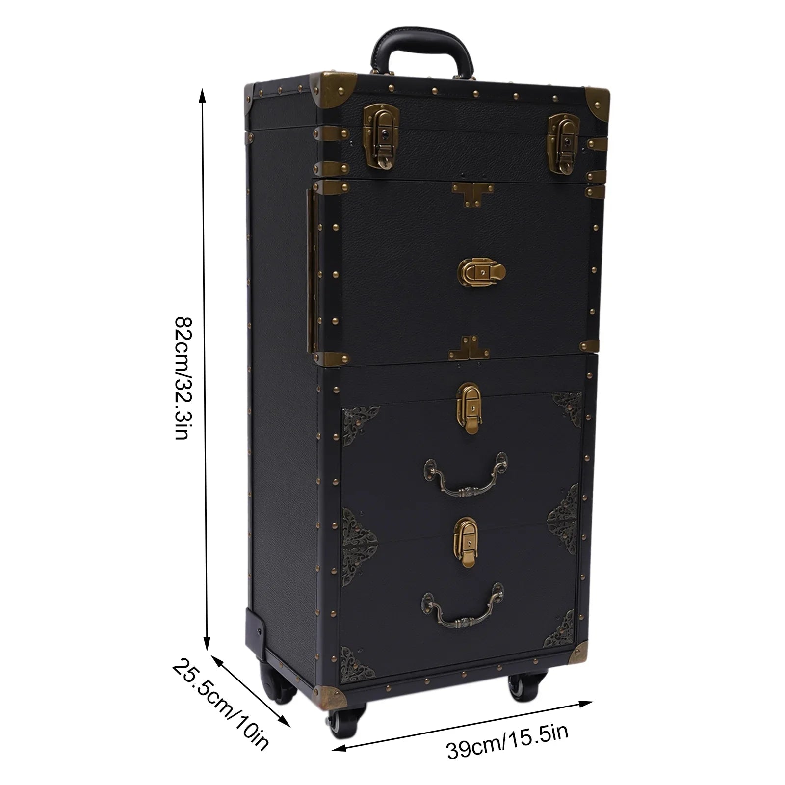 Aiqidi Rolling Lockable Makeup Train Case Hairdressing Trolley Barber Stylist Beauty Salon Cosmetic Luggage Travel Organizer Tool Box with Hair Dryer Holder