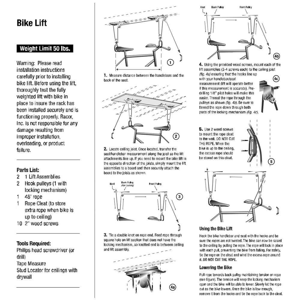Radirus Heavy Duty Ceiling Hanger, Garage Storage Bike Lift Pulley System, Overhead Bike Rack