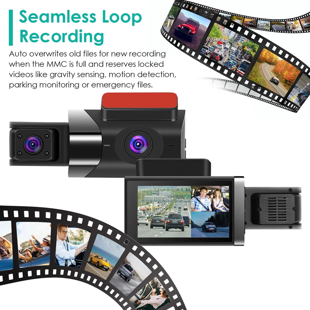 Dash Cam Front and Rear Inside with 3 Channel, iMounTEK 1080P Dash Camera for Cars, with 140° Vew  Night Vision, Loop Recording, -Sensor, Parking Monitor
