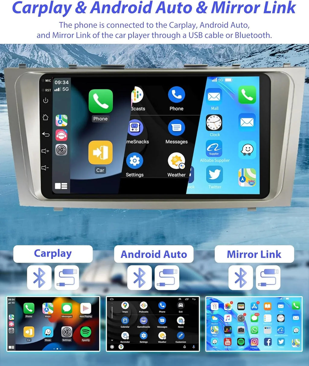 2G+32G  Carplay Android Car Stereo for Toyota Camry 2006-2011, 9 Inch Touch Screen Android Auto Car Radio Bluetooth  Navigation WiFi    Camry Radio + Backup Camera