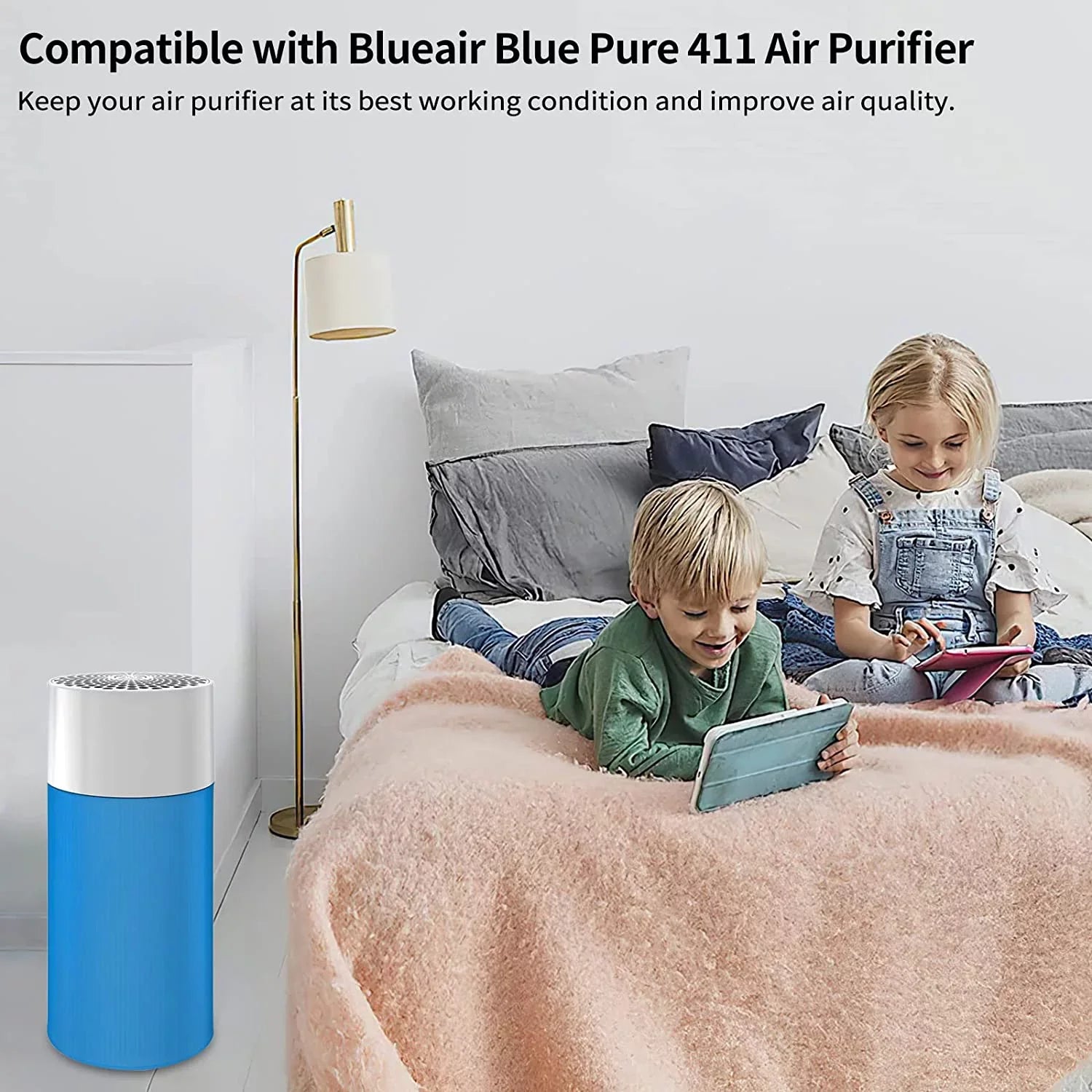 411 Replacement Filter for Blueair Blue Pure Air Purifier 411, Including 2PCS Particle Carbon Filter and 2PCS Blue Fabric Pre-filter