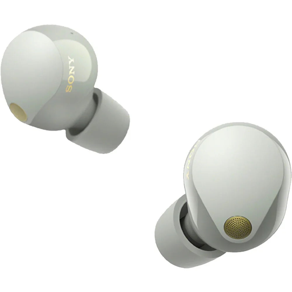 Sony -1000XM5 Industry Leading Noise Canceling Truly Wireless Earbuds (Silver) Bundle with Silicone Case (Black), Memory Foam Ear Tips, - to - Cable & 1   Enhanced Protection Pack