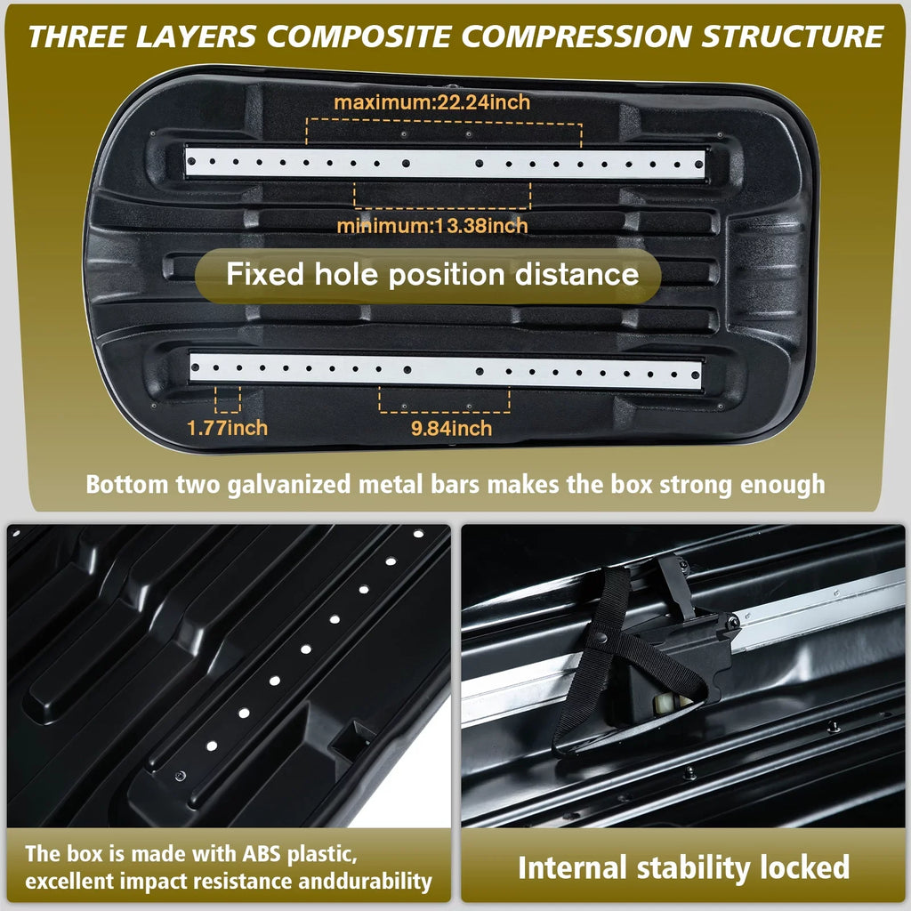 Large Rooftop Cargo Carrier Hard Shell Rooftop Cargo Box with Double 2 Locks, 14 ft³ Waterproof Cargo Box for  Rooftop 56.3"  x 30.3"  x 13.8" , Black