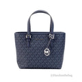 Michael Kors Jet Set Navy  Leather  Carryall Top Zip Tote Bag Purse