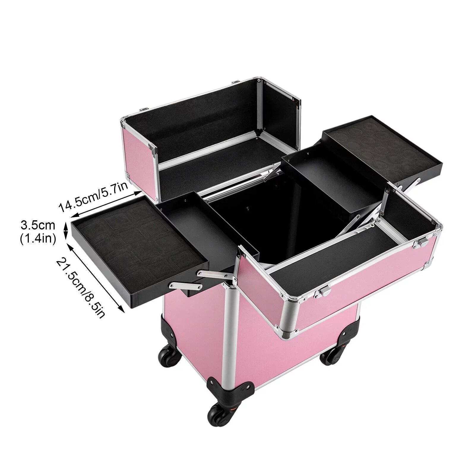 Miumaeov Rolling Makeup Train Case Cosmetic Trolley Cosmetic Case Professional Large Storage Organizer Salon Barber Case Travel Adjustable Dividers for Beauty Personal Care