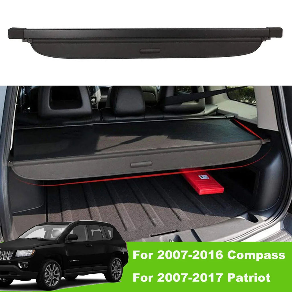 Fit Jeep Compass Patriot 2007-2016 Retractable Cargo Cover for 2007 2008 2009 2010 2011 2012 2013 2014 2015 2016 Jeep Patriot Compass  Accessory Black Rear Trunk Security Shade Cover