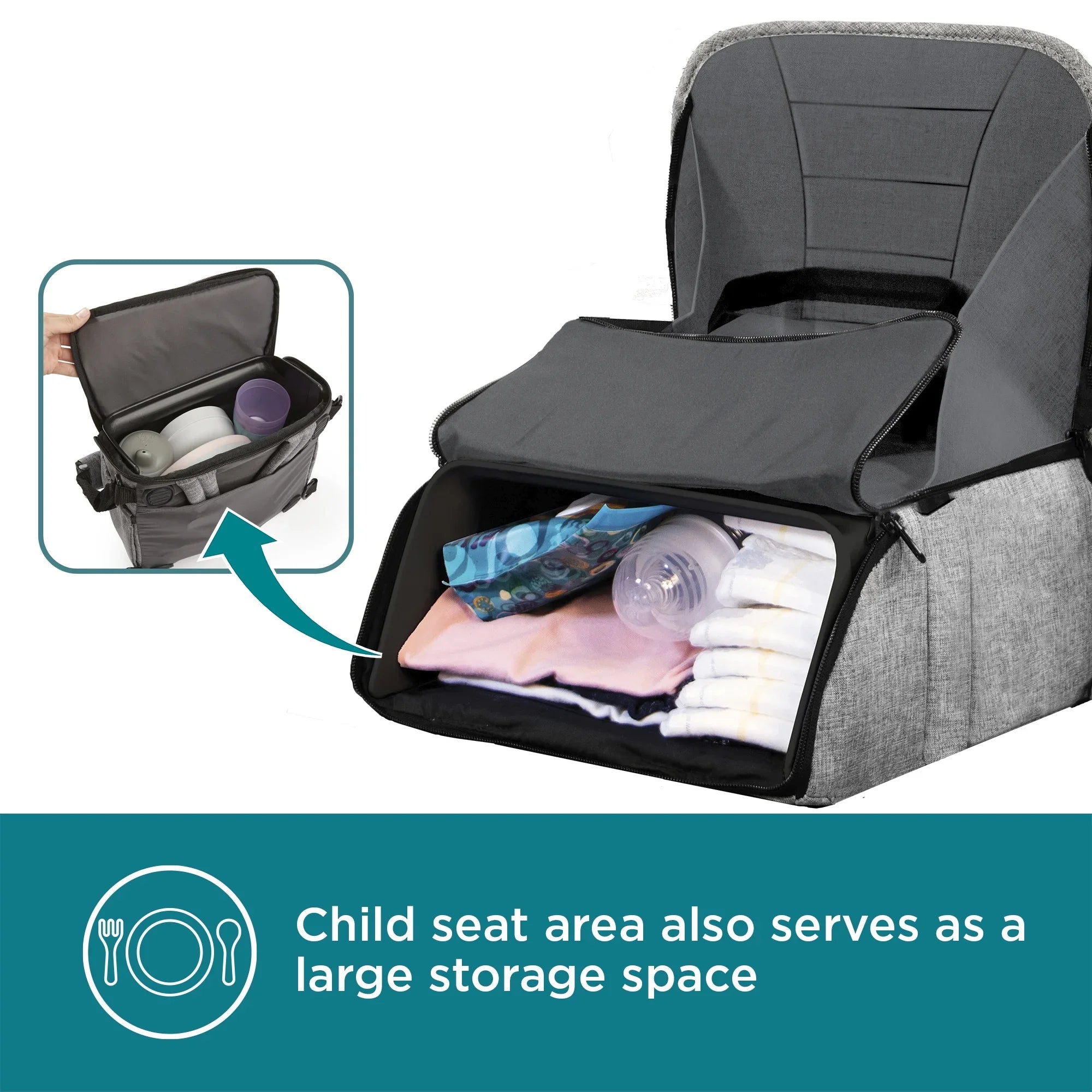 Contours Explore 2-in-1 Portable Booster Seat and Backpack Diaper Bag, Gray