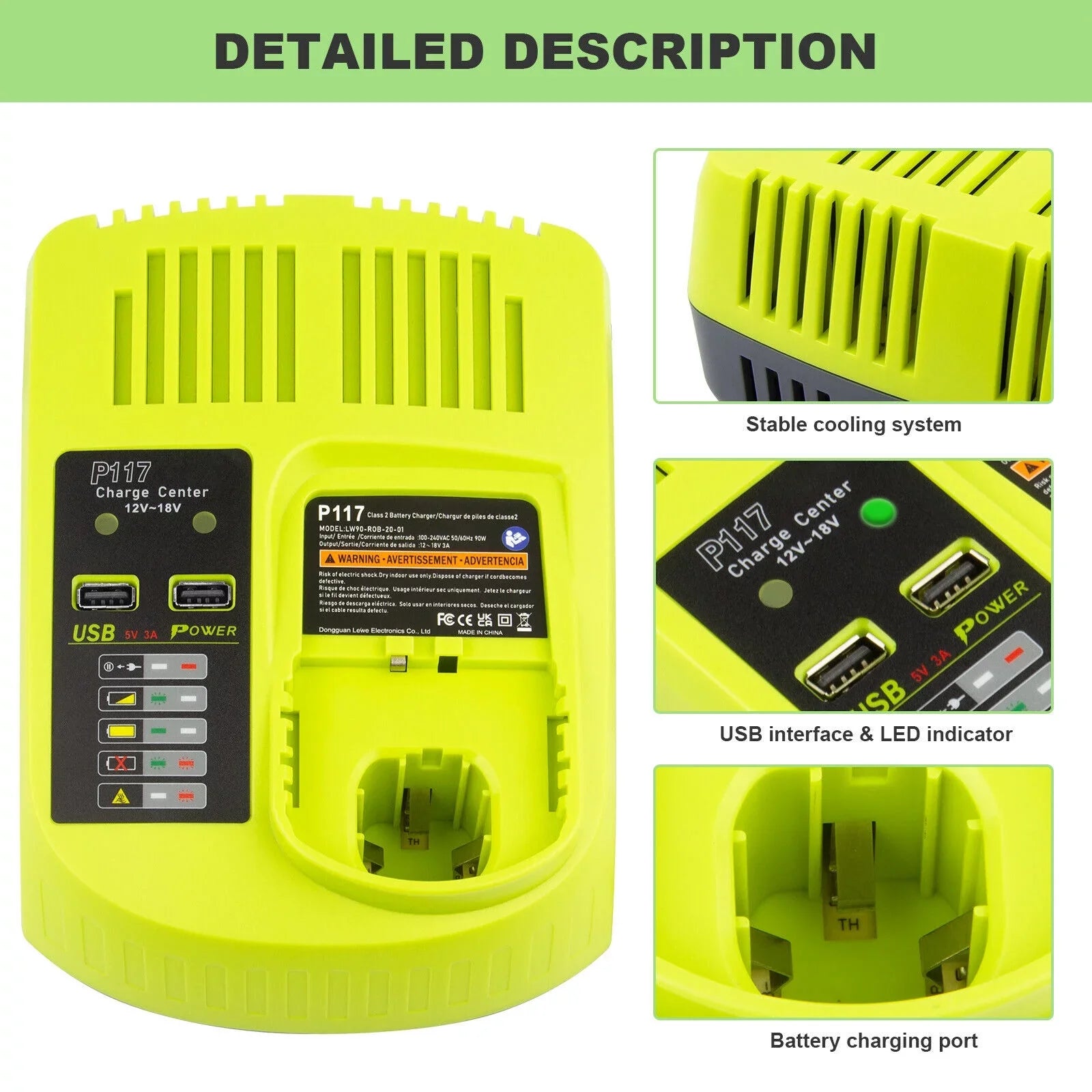 18V  Fast Charger For Ryobi  Li-ion Battery      Plug