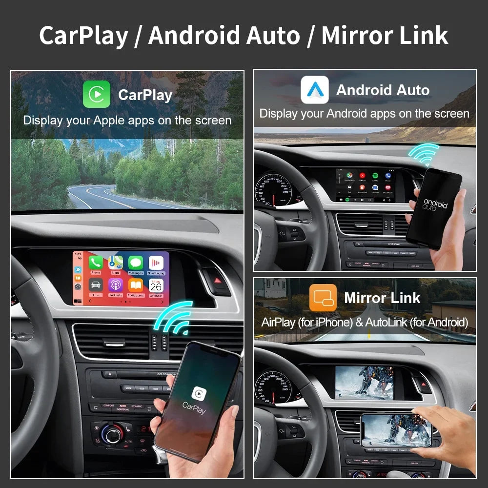 Ninetom Wireless Android Auto Carplay for Audi        2008-2015 Support 3GMMI System,Carplay Retrofit Kit,Mirrorlink,Siri,Navigation,YouTube,Original Control,Camera
