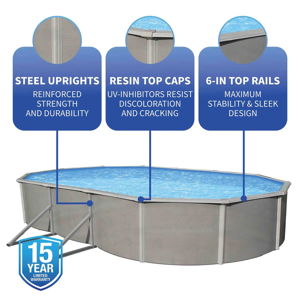 Belize 12-ft x 24-ft Oval 52-in Deep 6-in Top Rail Metal Wall Swimming Pool Package
